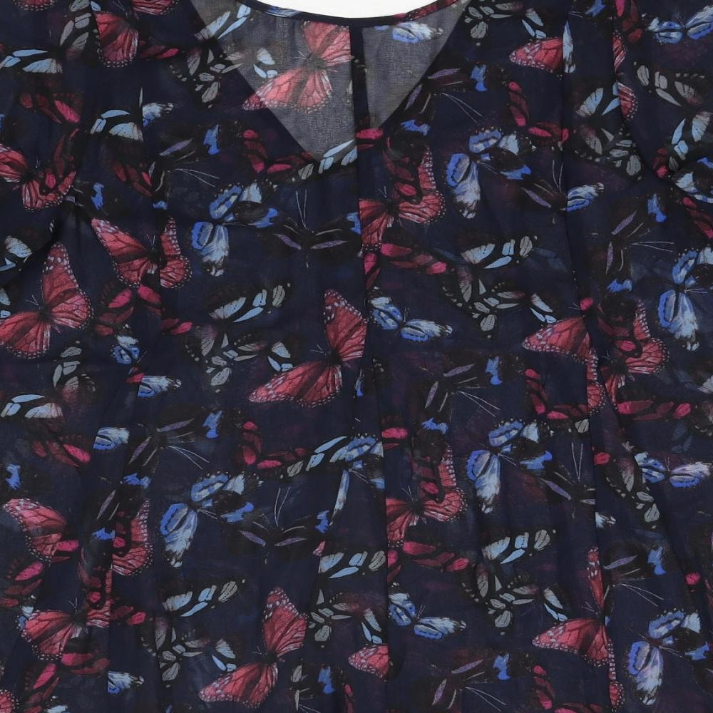 NEXT Womens Blue Geometric Polyester Basic Blouse Size 14 Round Neck - Semi Sheer Butterfly Print