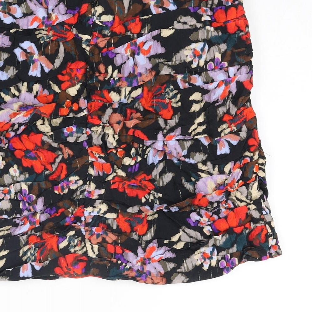 Zara Womens Multicoloured Floral Viscose Mini Skirt Size M Zip - Rouched Twist Detail