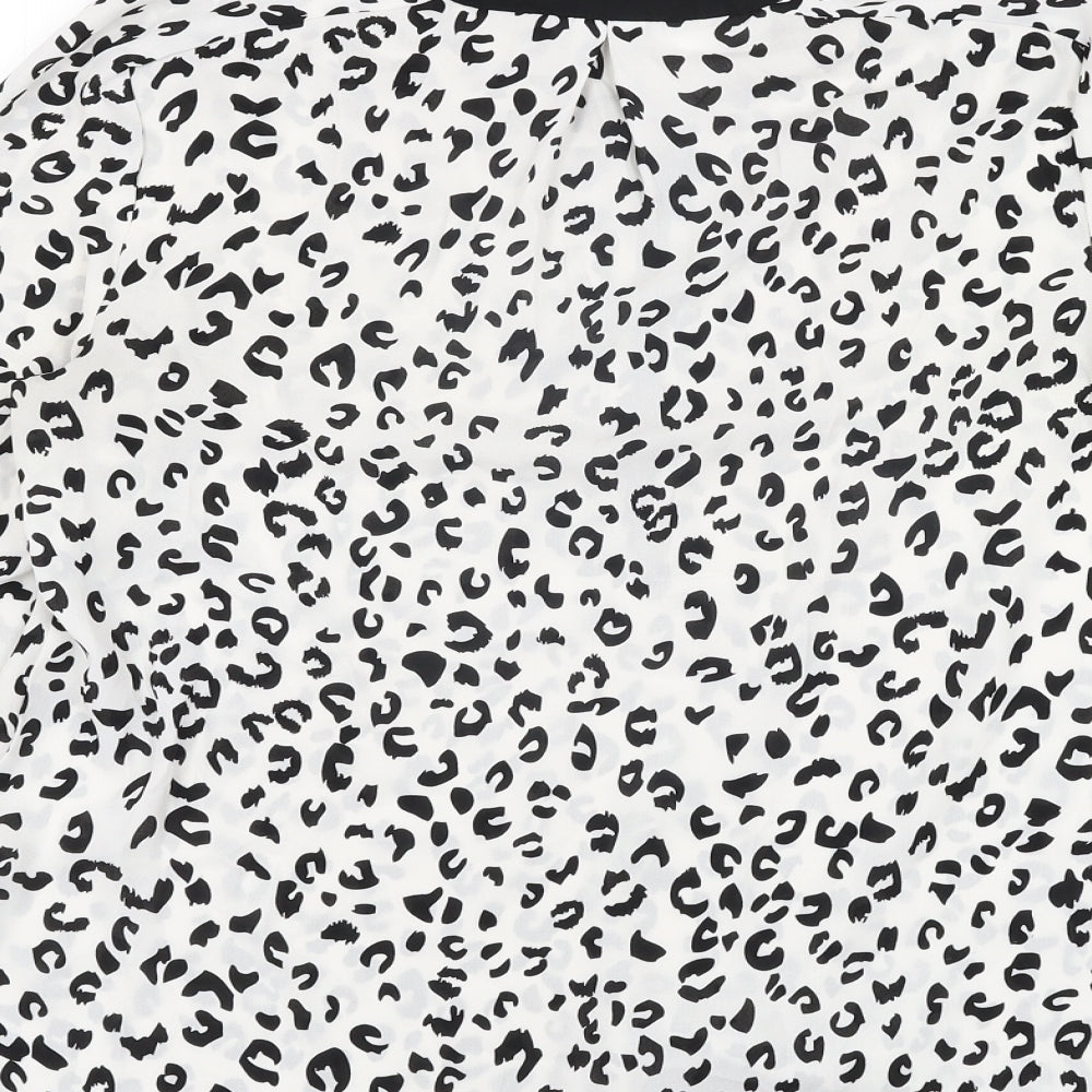 South Womens White Animal Print Polyester Basic Blouse Size 12 V-Neck - Leopard Print
