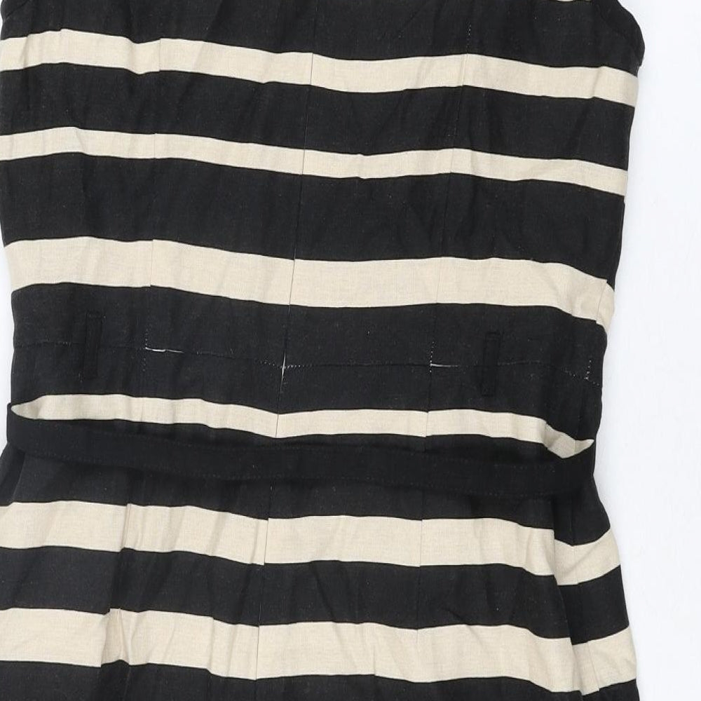 South Womens Beige Striped Linen Shift Size 12 Round Neck Zip - Belted