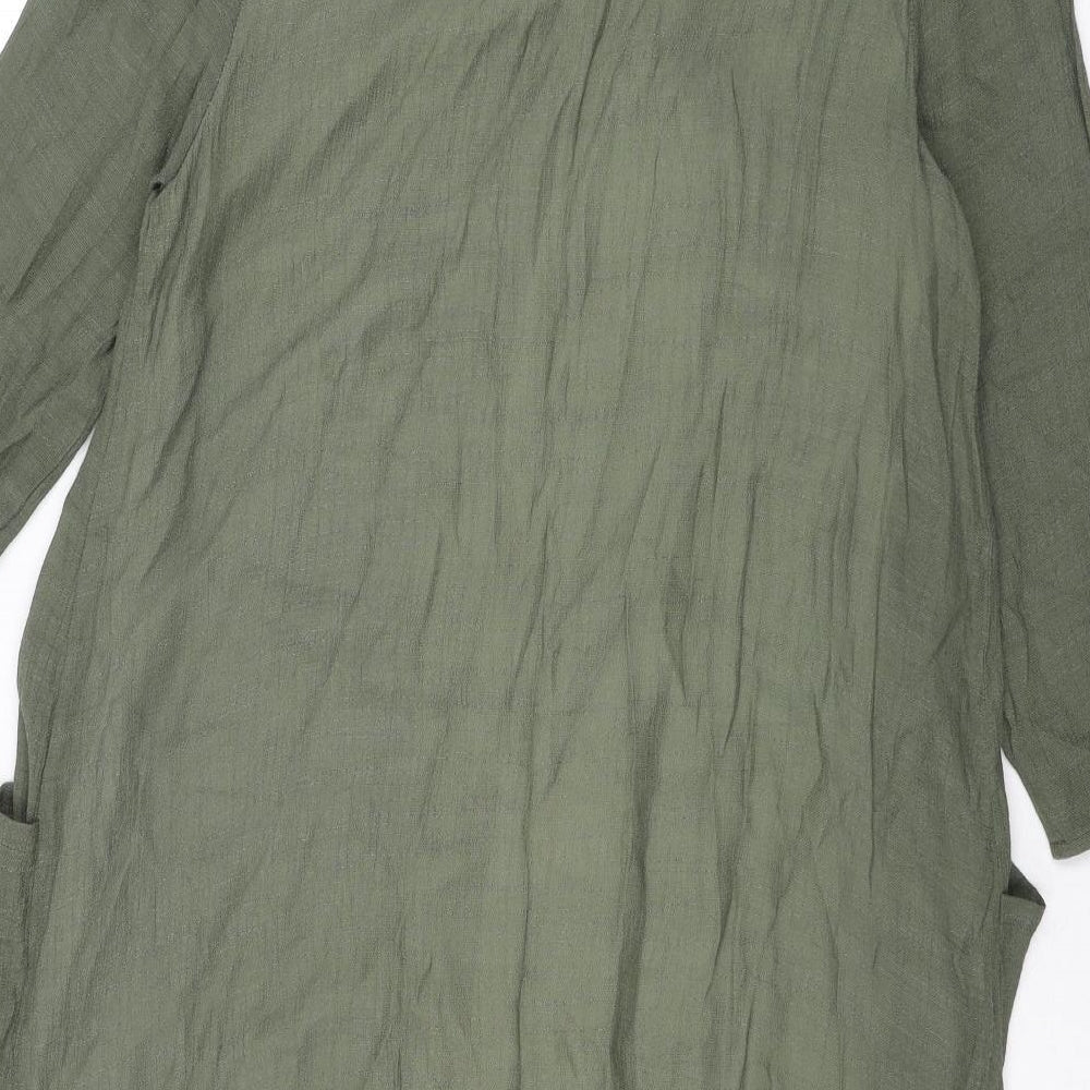 Apricot Womens Green Linen Shift Size 10 Round Neck Pullover - Layered