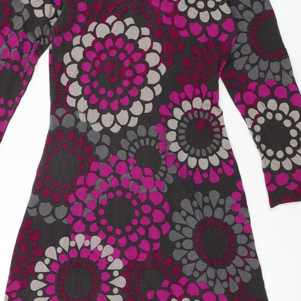 Phase Eight Womens Multicoloured Geometric Viscose A-Line Size 12 V-Neck Pullover - Frill Detail