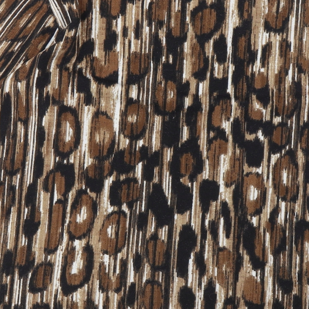 Alexara Womens Brown Geometric Polyester Basic T-Shirt Size 10 Crew Neck