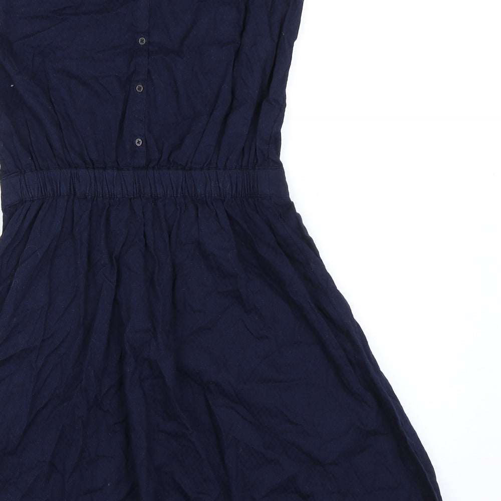 Esprit Womens Blue 100% Cotton A-Line Size 8 Boat Neck Button - Elasticated Waist