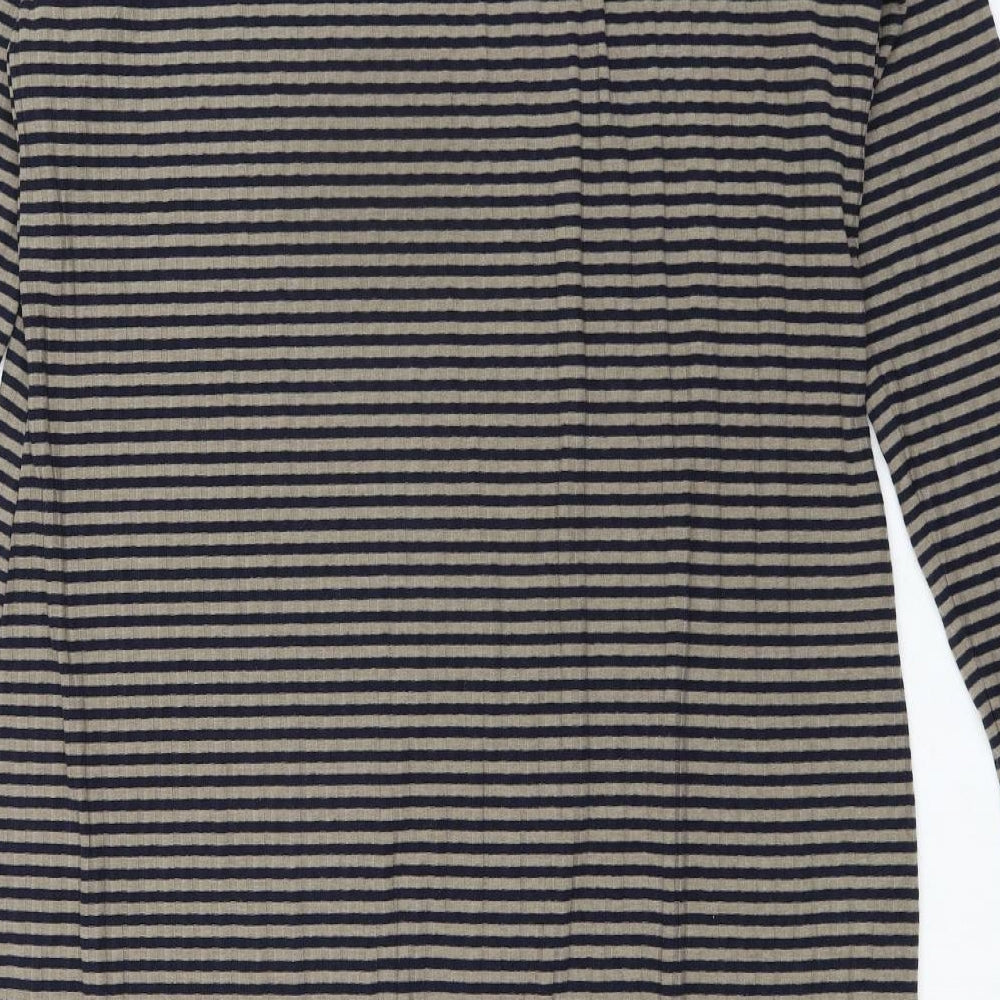 Marks & Spencer Womens Black Striped Polyester Pencil Dress Size 16 Scoop Neck Pullover - Ribbed