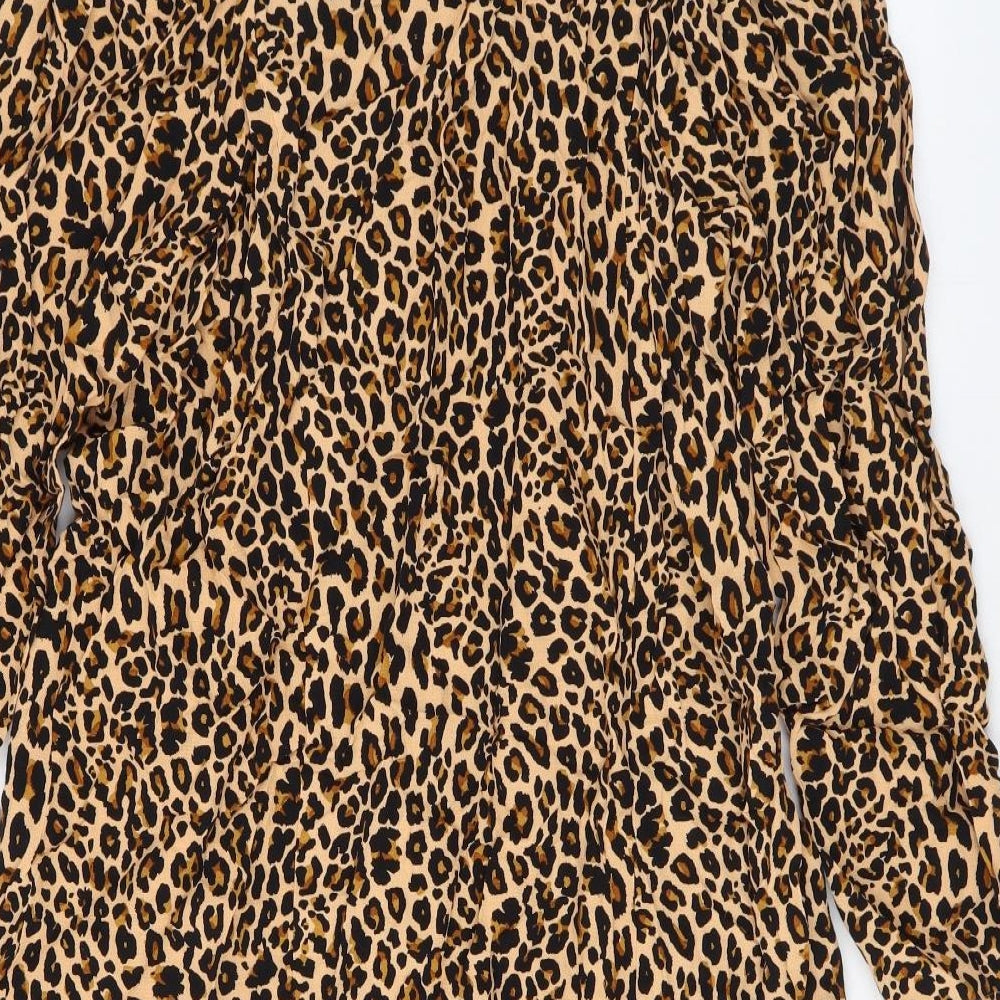 Marks & Spencer Womens Brown Animal Print Viscose A-Line Size 12 Round Neck Button