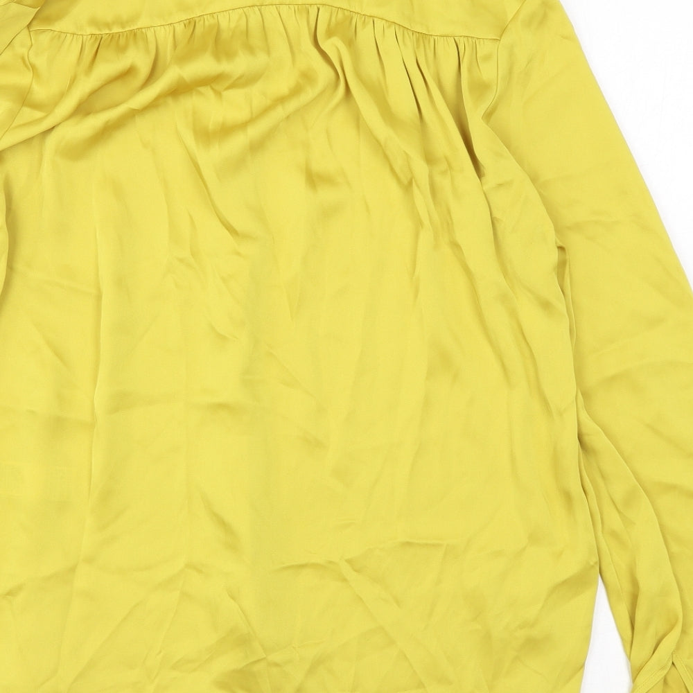 Brand and care label for Autograph women’s yellow polyester basic button-up, size UK 6, round neck