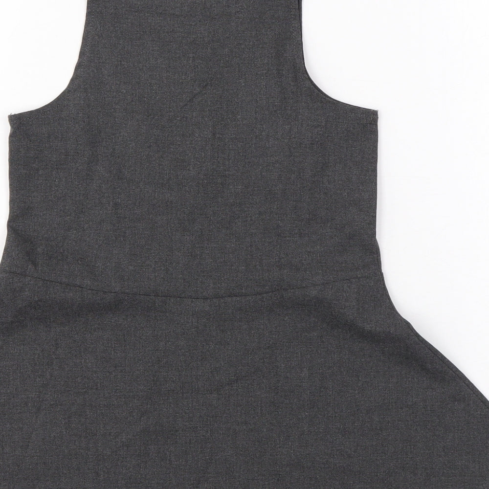 Marks & Spencer Girls Grey Polyester Skater Dress Size 2-3 Years Scoop Neck Zip