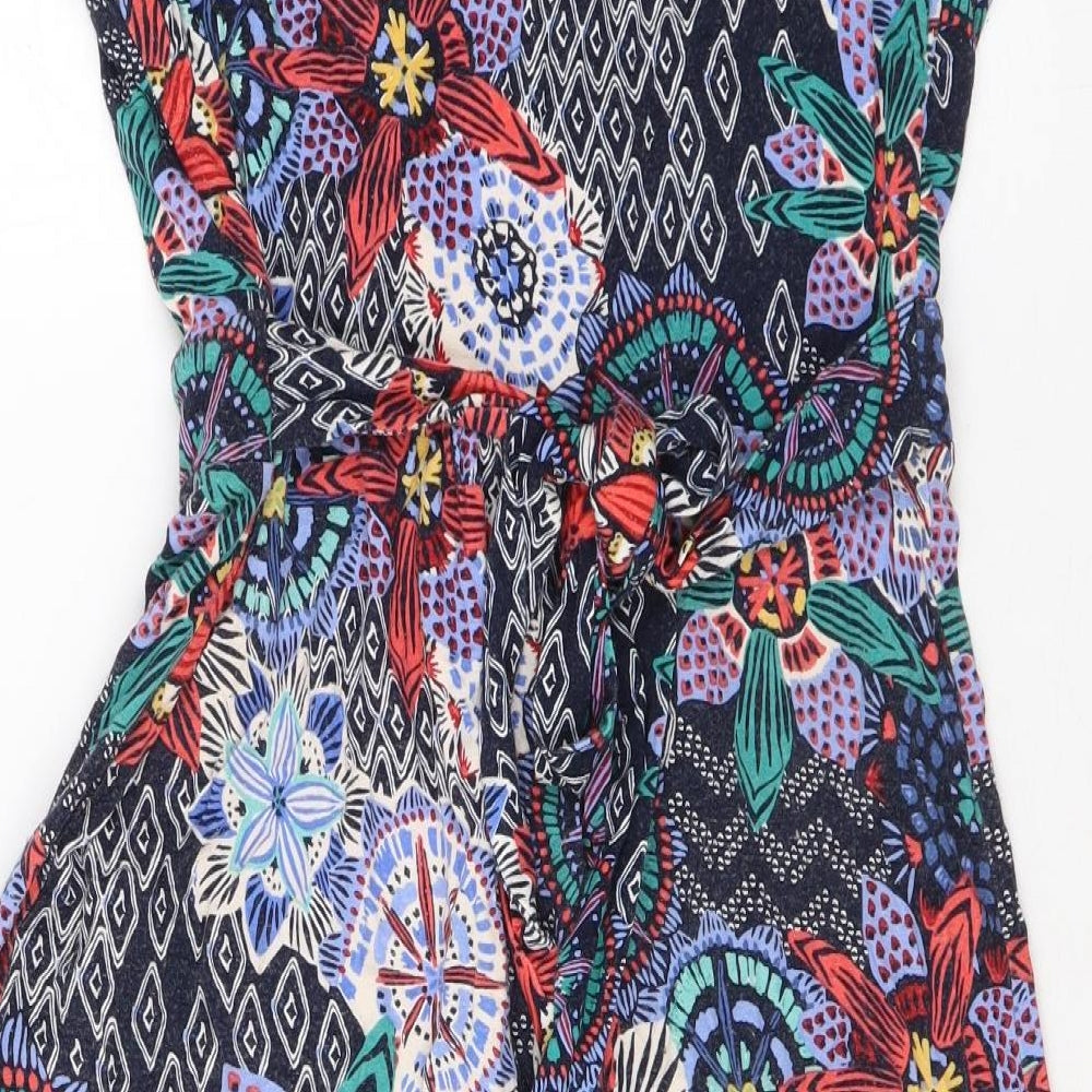 Monsoon Womens Multicoloured Geometric Viscose Skater Dress Size 8 V-Neck Pullover