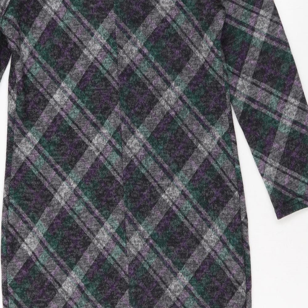 Simon Jeffrey Womens Black Plaid Polyester A-Line Size 10 Round Neck Pullover