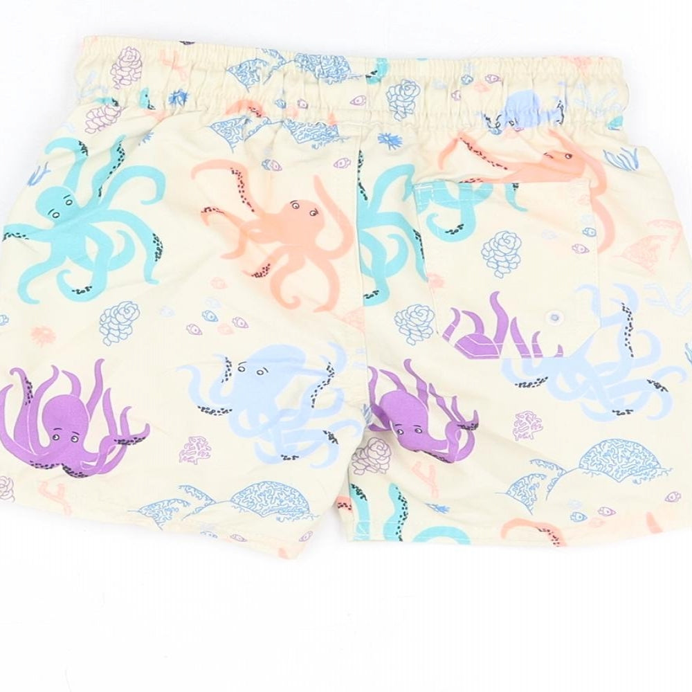 Marks & Spencer Boys Beige Geometric Polyester Shorts Outfit/Set Size 9-12 Months Drawstring - Swim Shorts