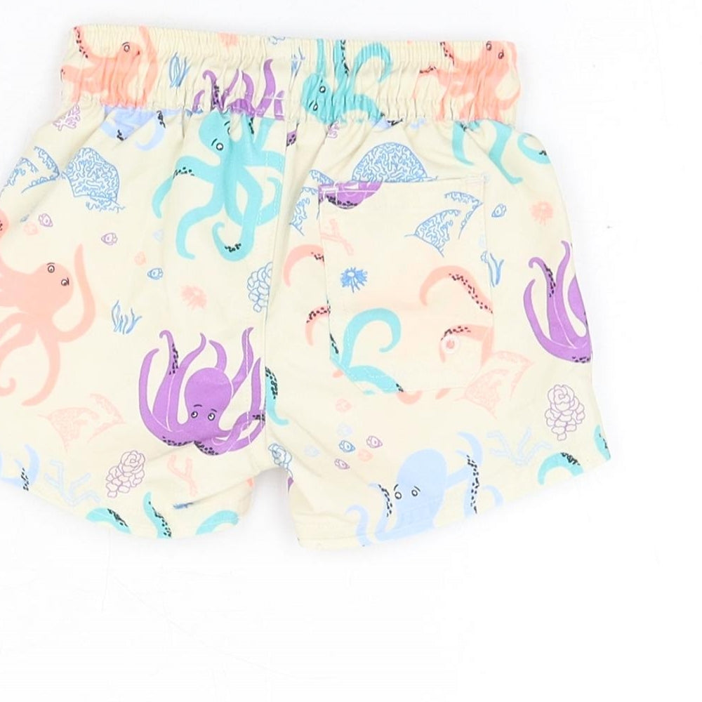 Marks & Spencer Boys Beige Geometric Polyester Shorts Outfit/Set Size 0-3 Months Drawstring - Swim Shorts, Octopus Print