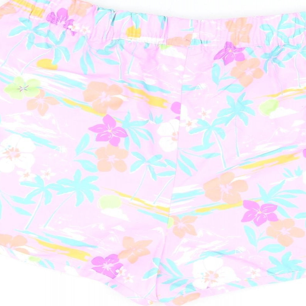 Marks & Spencer Girls Purple Floral Polyester Bermuda Shorts Size 13-14 Years Regular Drawstring - Swim Shorts