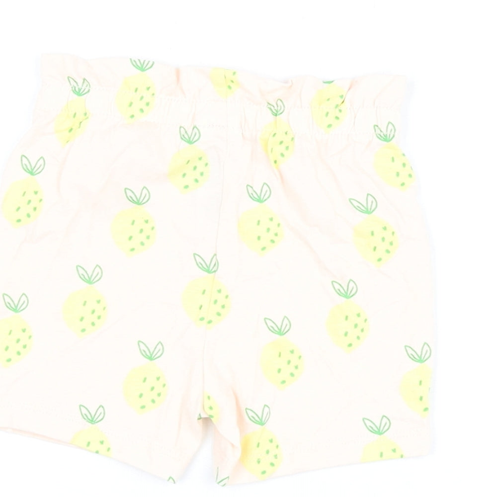 Marks & Spencer Girls Pink Geometric Cotton Shorts Outfit/Set Size 9-12 Months Pullover - Lemon Print