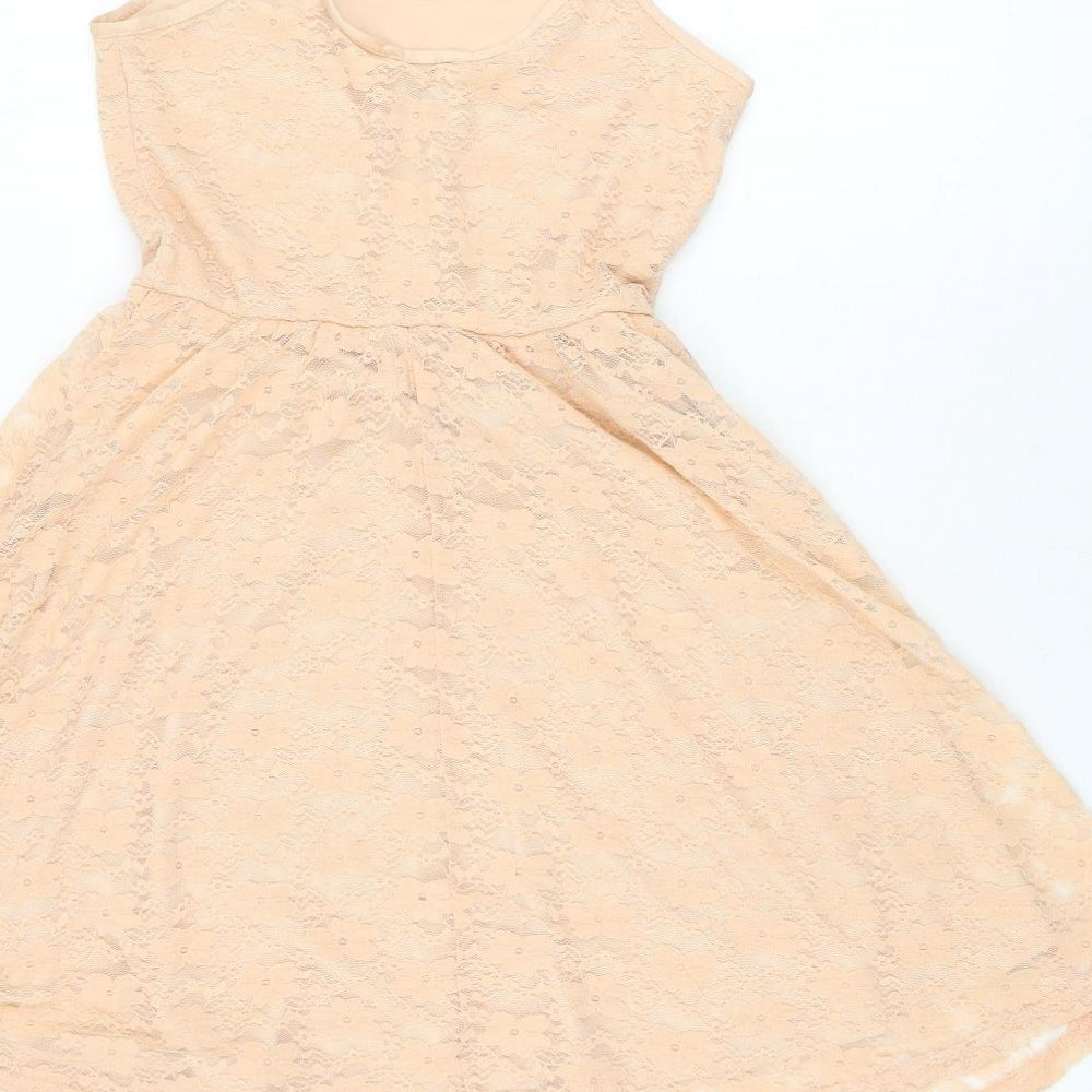ASOS Womens Pink Floral Nylon Skater Dress Size 6 Scoop Neck Pullover