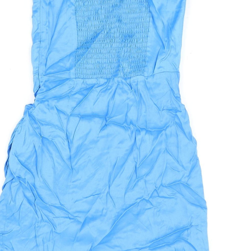Bershka Womens Blue Viscose Mini Size XS Off the Shoulder Zip