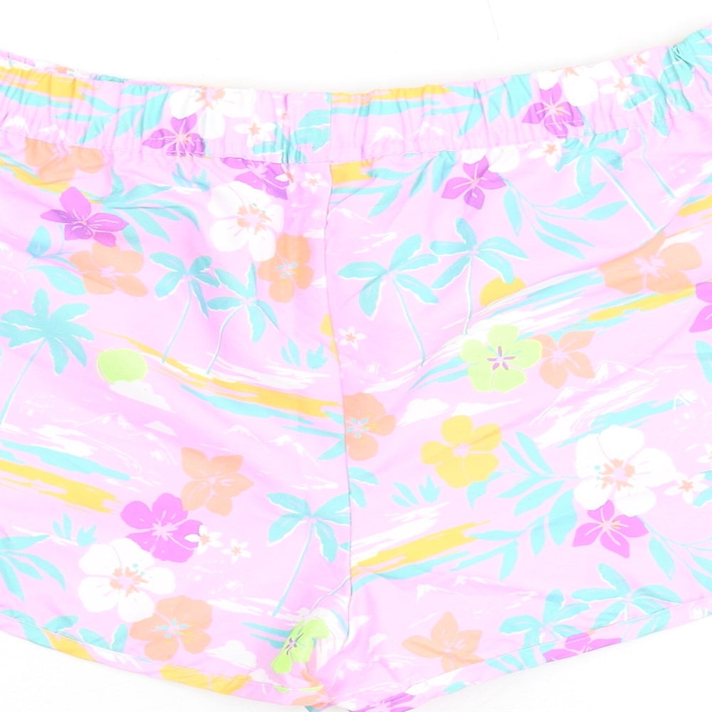 Marks and Spencer Girls Purple Floral Polyester Bermuda Shorts Size 12-13 Years Regular Drawstring - Swim Shorts