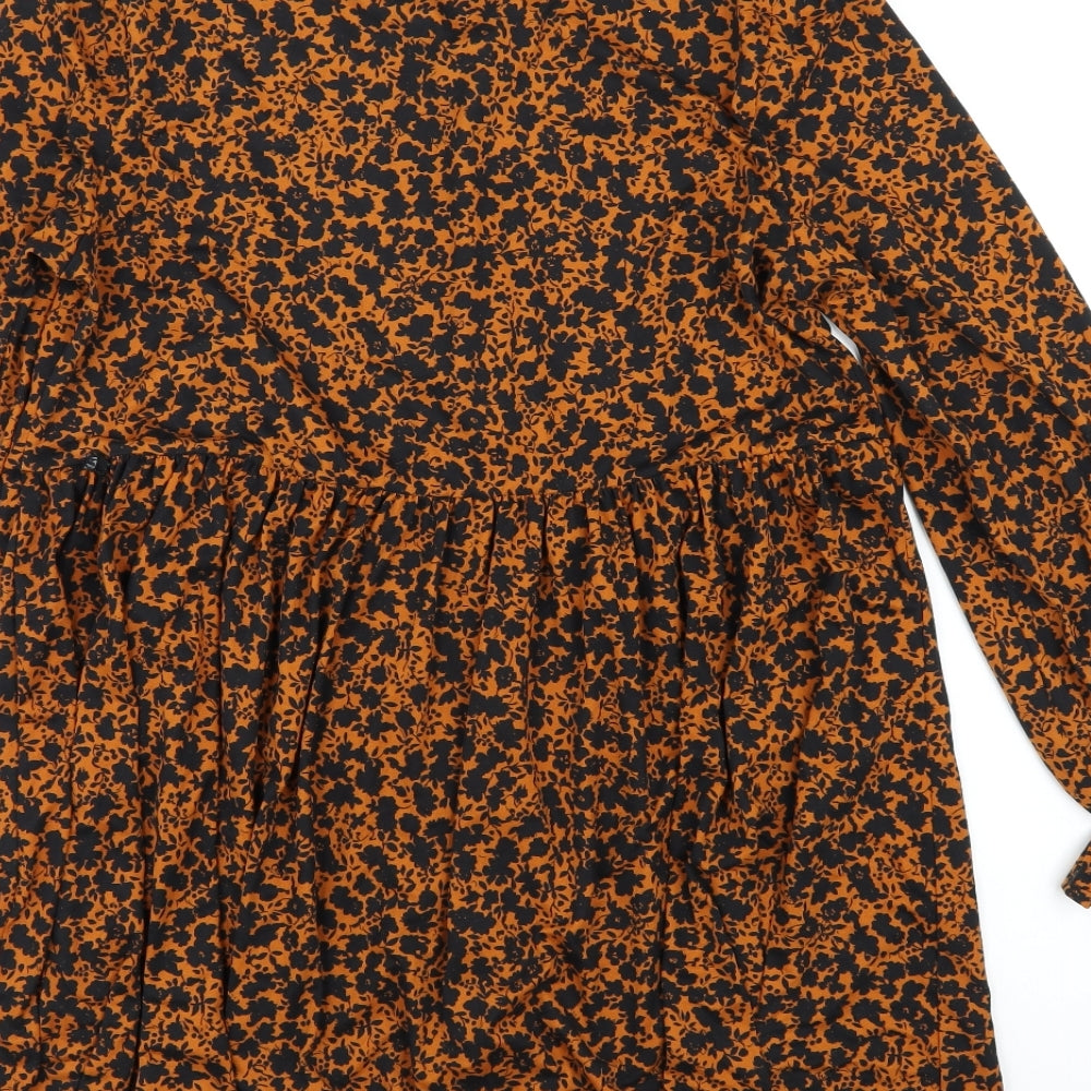 New Look Womens Orange Floral Polyester Trapeze & Swing Size 8 Round Neck Pullover