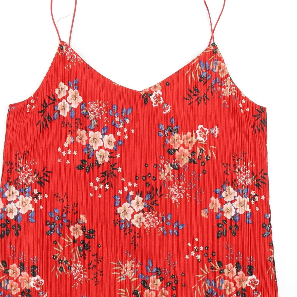 New Look Womens Red Floral Polyester Camisole T-Shirt Size 10 V-Neck