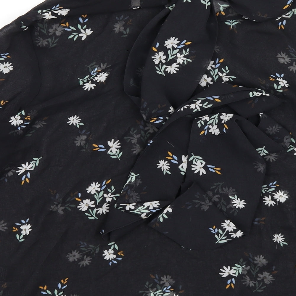 Marks & Spencer Womens Black Floral Polyester Basic Blouse Size 12 Mock Neck