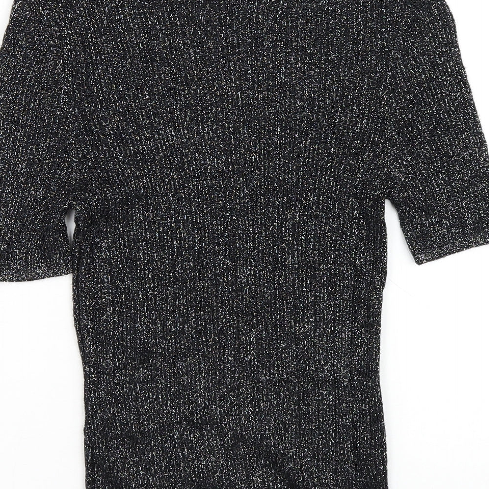 Cooperative Womens Black Viscose Basic T-Shirt Size S Round Neck