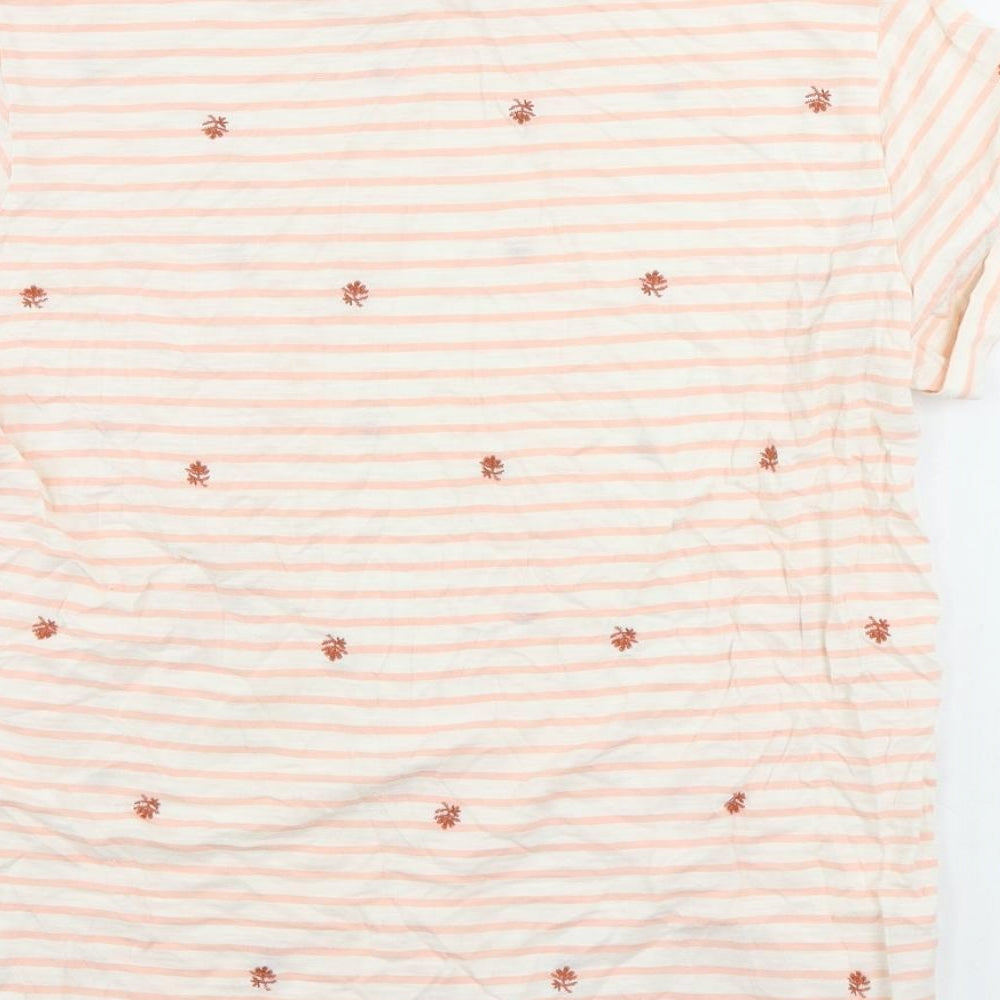 Per Una Womens Pink Striped Cotton Basic T-Shirt Size 12 Round Neck - Embroidered