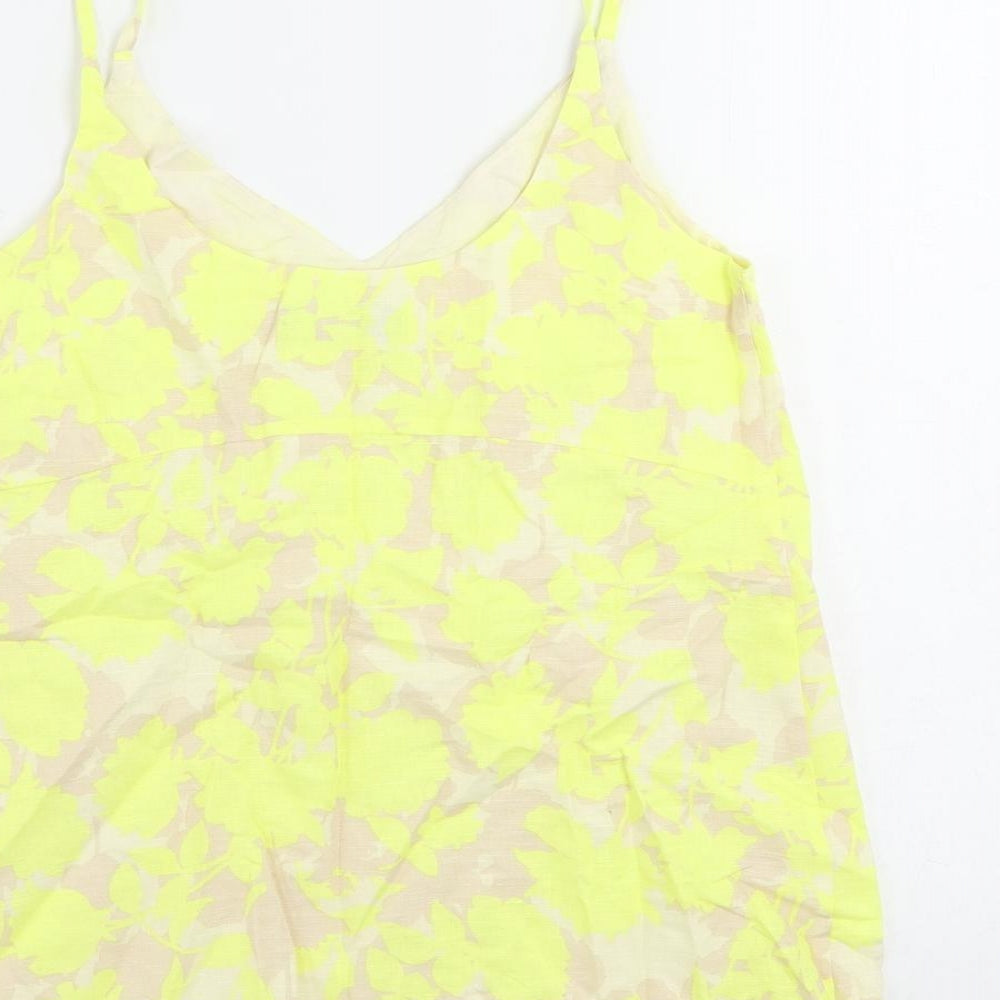 Marks & Spencer Womens Yellow Floral Linen Camisole Tank Size 6 V-Neck