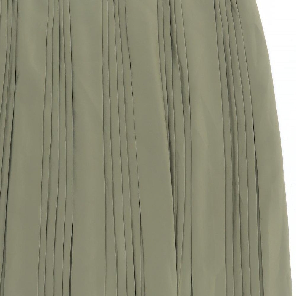 Canada Womens Green Polyester Pleated Skirt Size 14 - Elasticated Waist