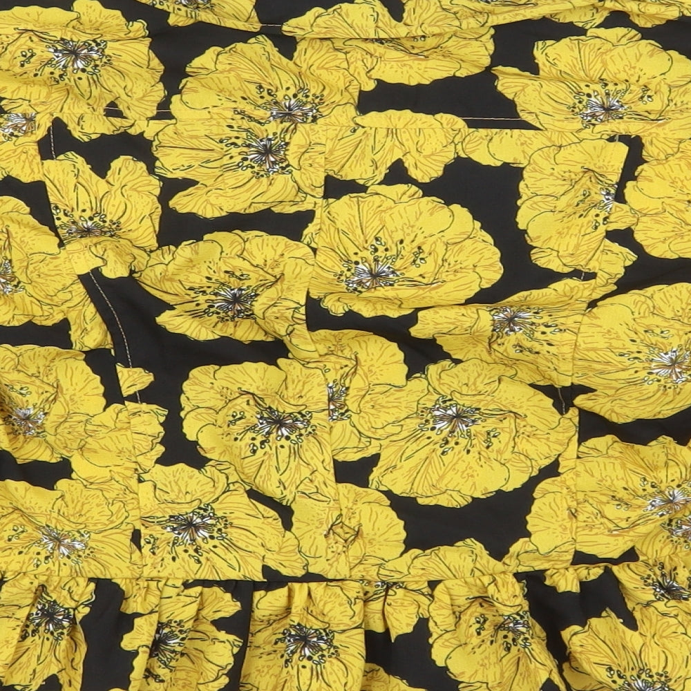 Nasty Gal Womens Yellow Floral Polyester Basic Blouse Size 12 Collared