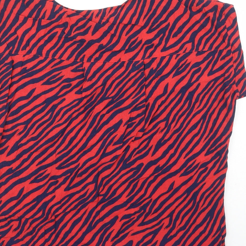 NEXT Womens Red Animal Print Viscose Basic Blouse Size 10 Round Neck - Tiger Pattern
