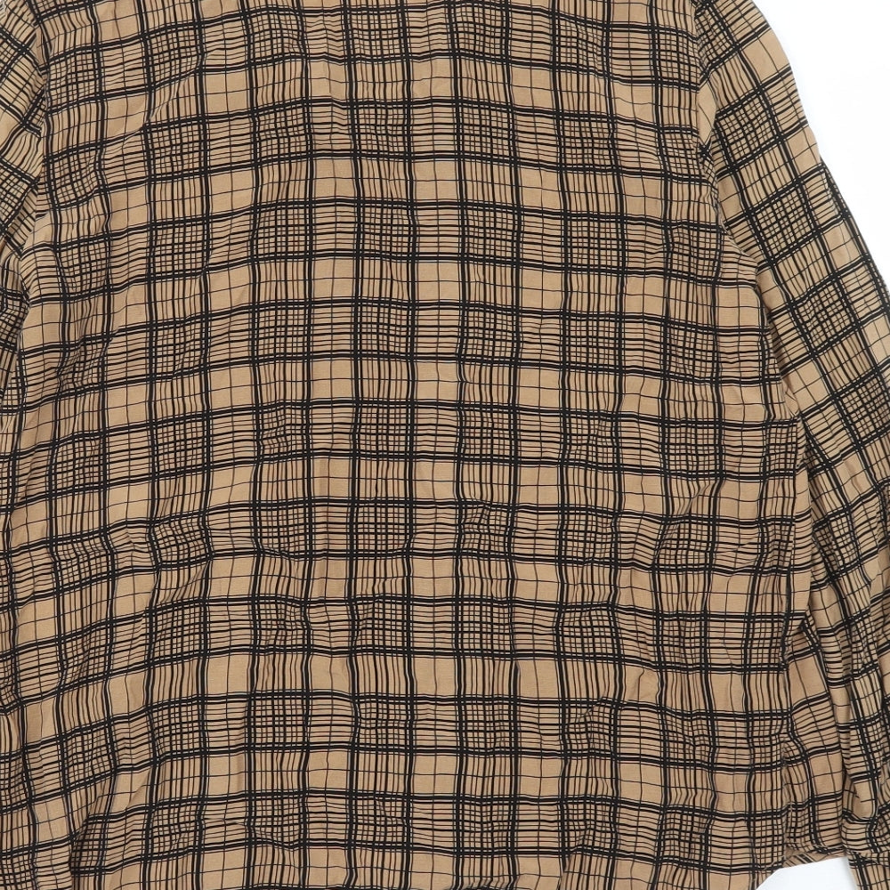 Zara Womens Brown Plaid Cupro Basic Button-Up Size XS Collared