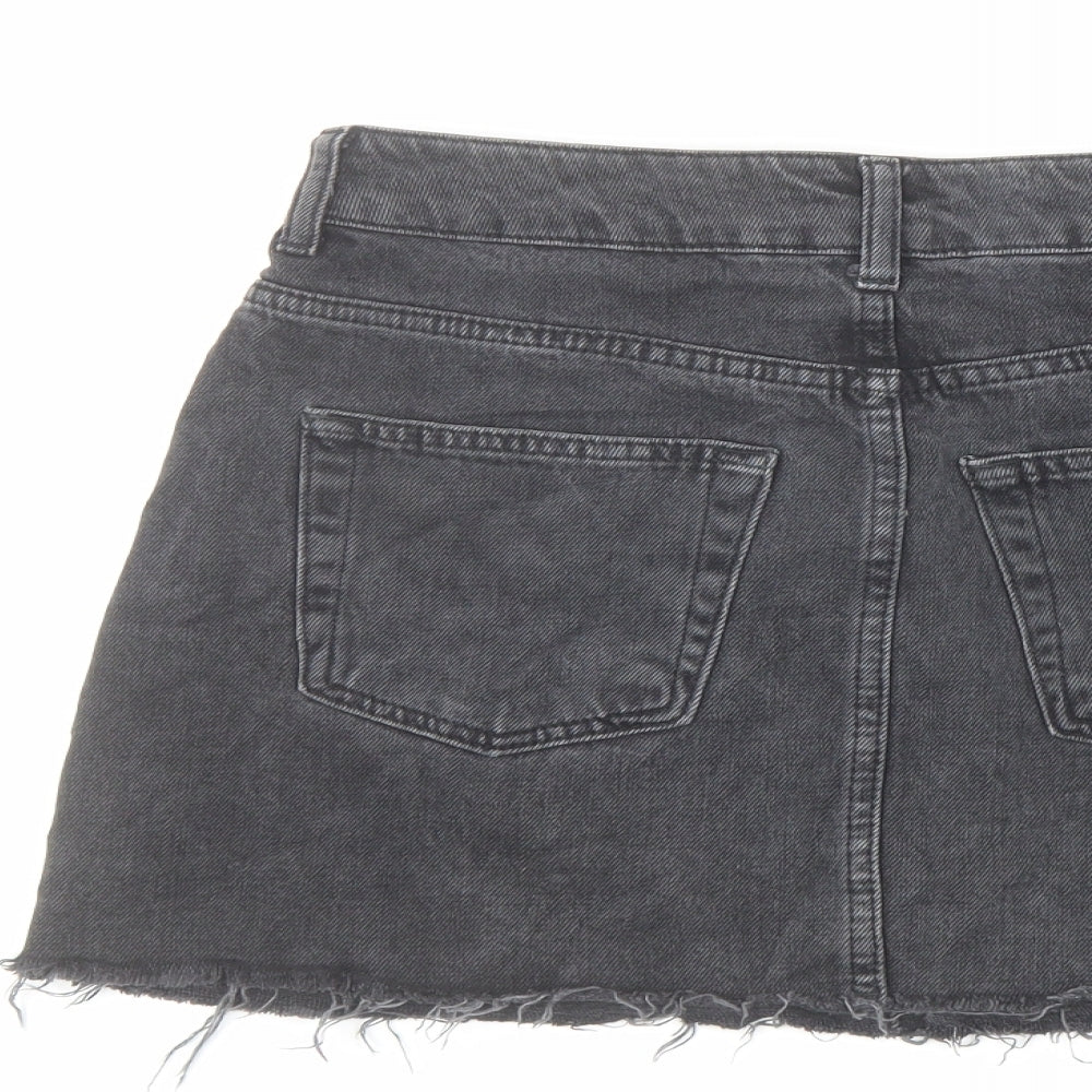 Topshop Womens Grey Cotton Mini Skirt Size 8 Button