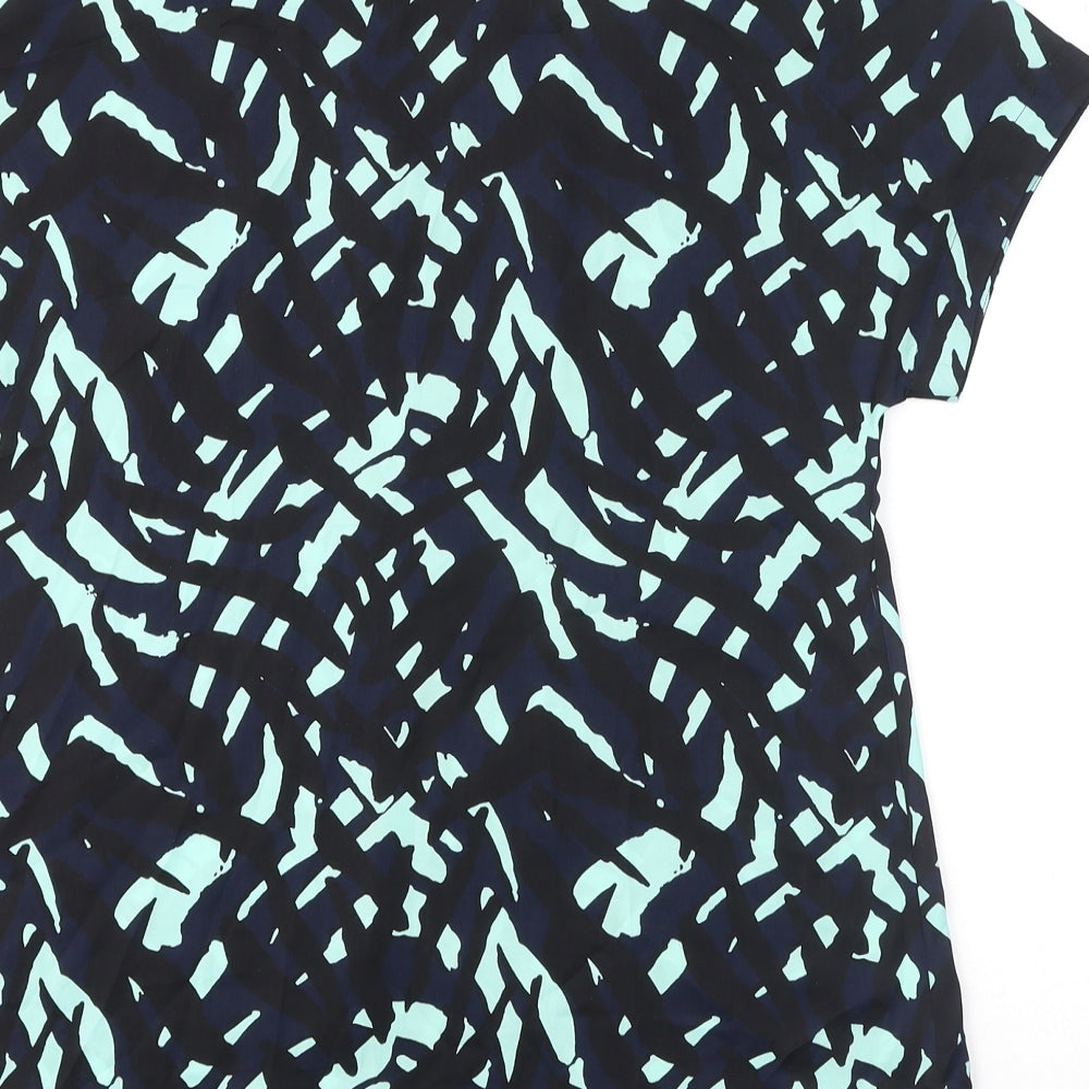 Marks & Spencer Womens Blue Geometric Polyester Basic Blouse Size 8 Collared