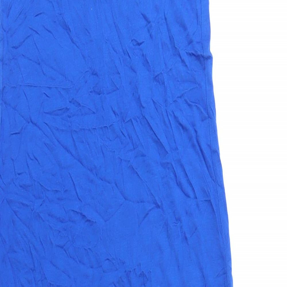 Marks & Spencer Womens Blue Viscose Maxi Size 8 Scoop Neck Pullover