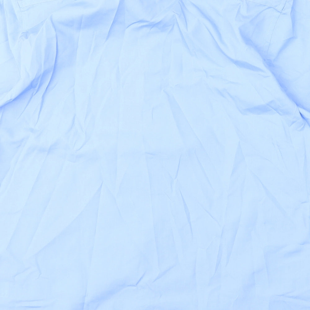Marks & Spencer Mens Blue Polyester Button-Up Size 16 Collared Button