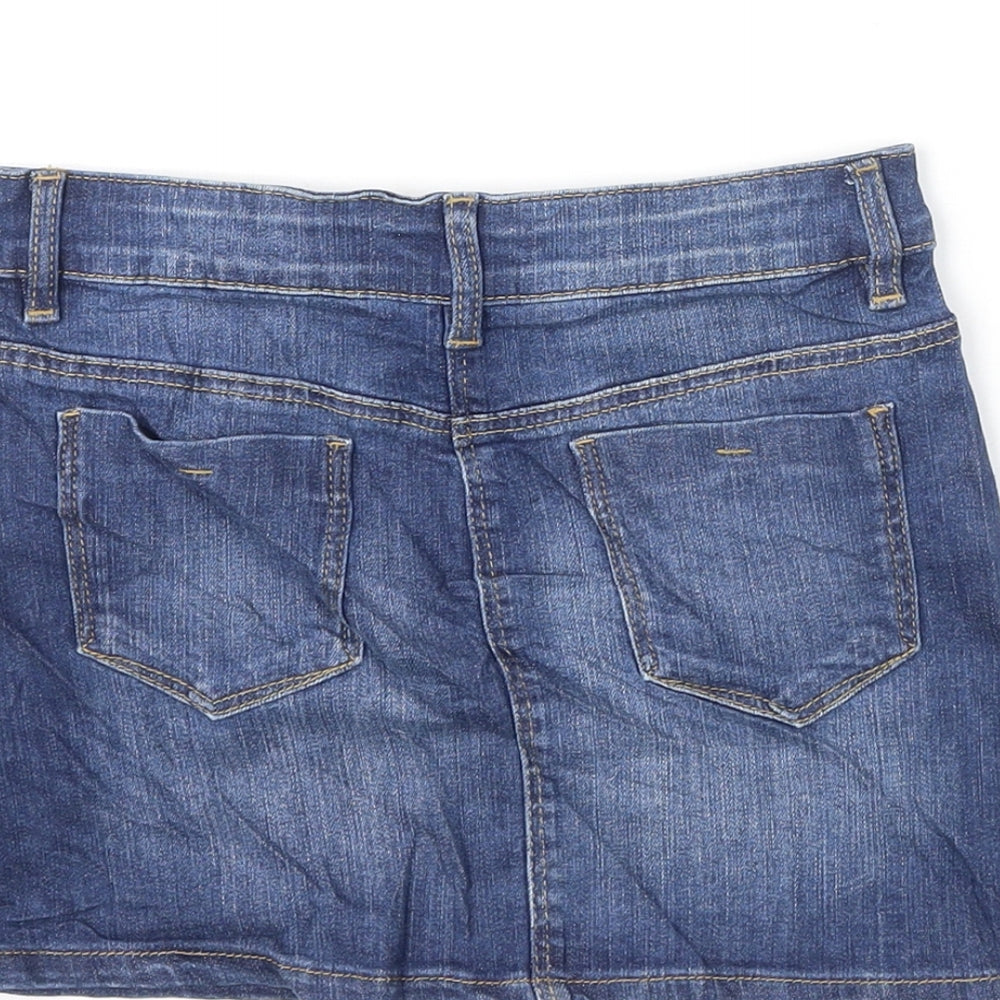 Marks & Spencer Girls Blue Cotton A-Line Skirt Size 8-9 Years Regular Zip