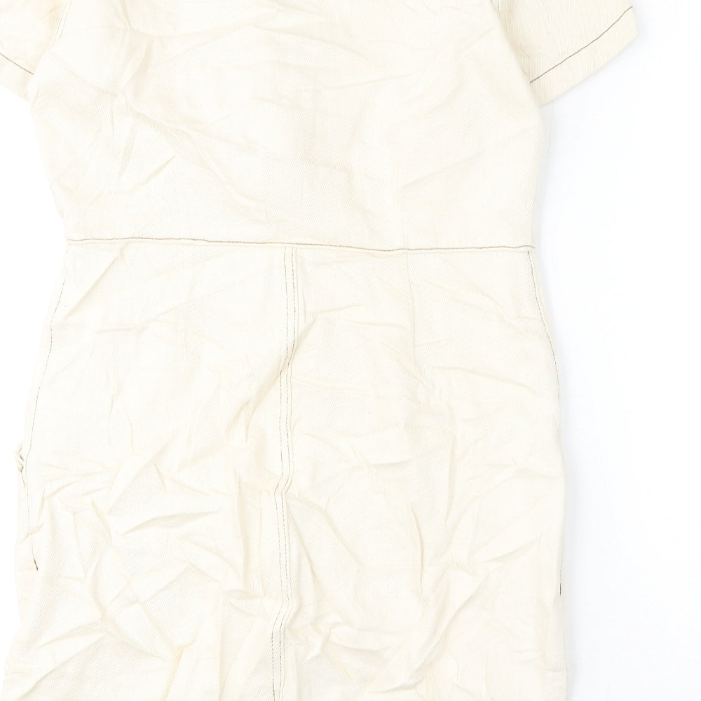 Marks & Spencer Womens Ivory 100% Cotton A-Line Size 10 Collared Zip