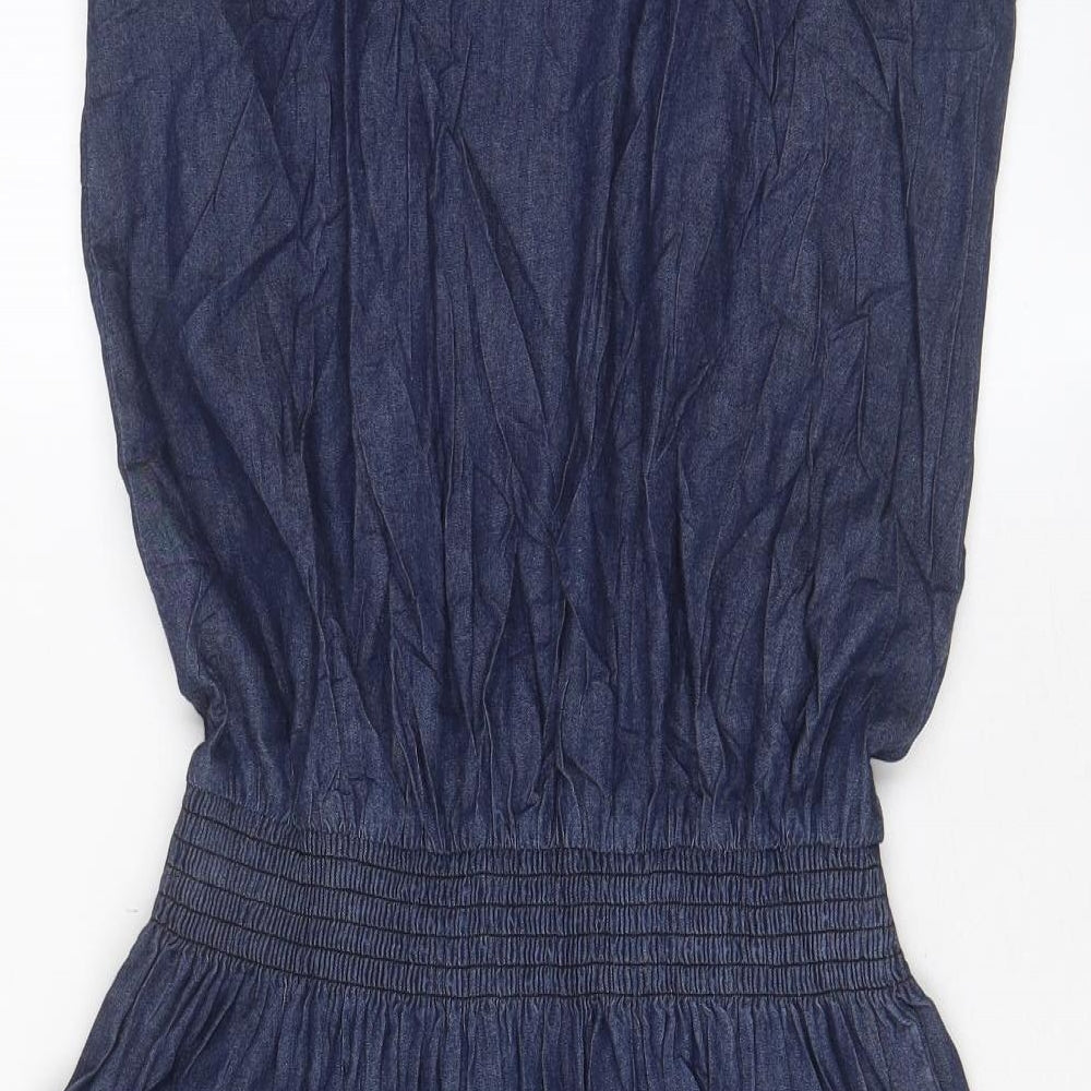 Red Herring Womens Blue Cotton A-Line Size 10 V-Neck Pullover - Keyhole neck, Embroided