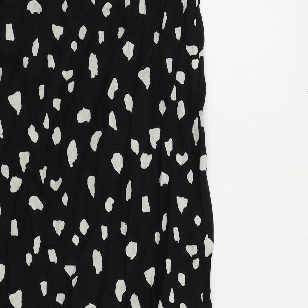 Marks & Spencer Womens Black Animal Print Linen Shift Size 6 Boat Neck Pullover