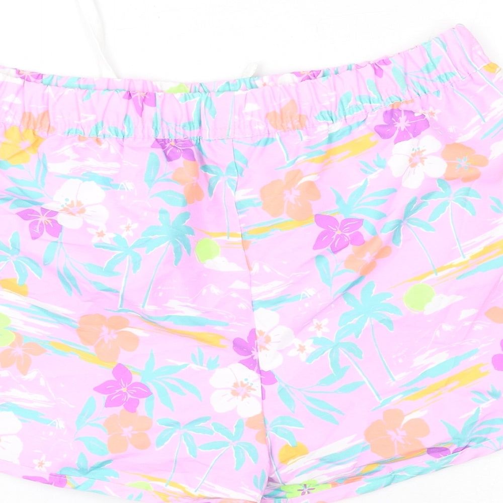 Marks & Spencer Girls Purple Geometric Polyester Bermuda Shorts Size 13-14 Years Regular Drawstring