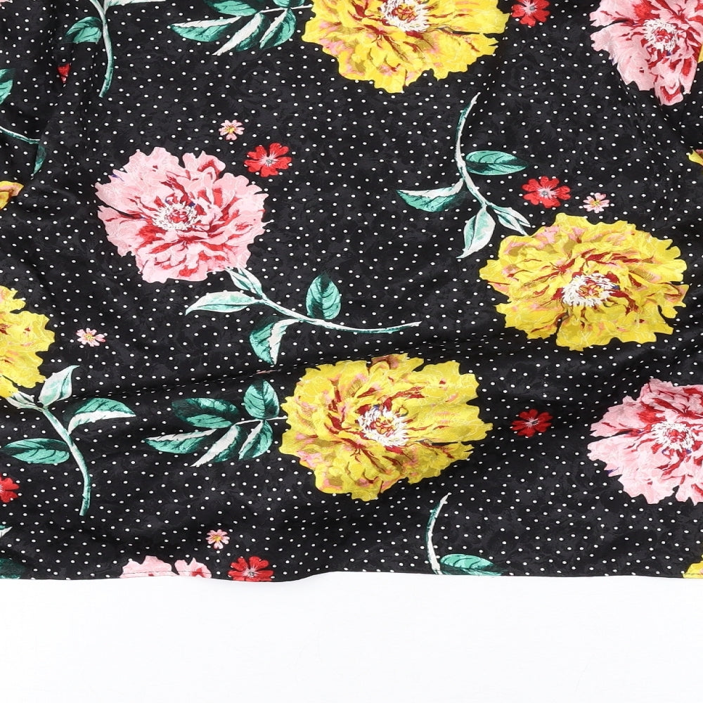 Topshop Womens Black Floral Polyester Basic Blouse Size 10 V-Neck