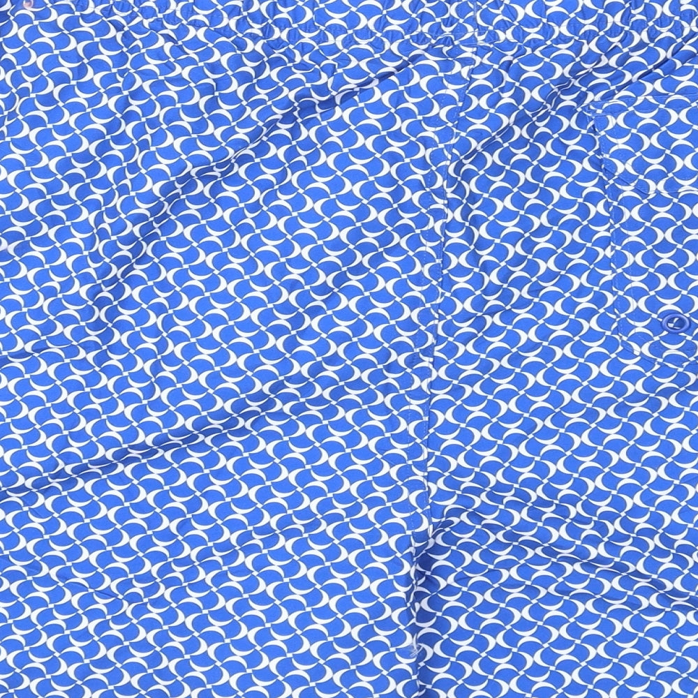 Marks & Spencer Mens Blue Geometric Polyester Bermuda Shorts Size 3XL L6 in Regular Drawstring - Swim Shorts