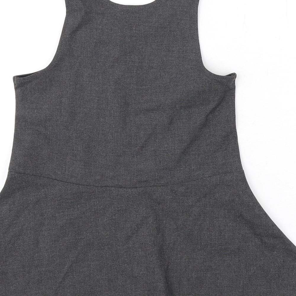 Marks & Spencer Girls Grey Polyester Skater Dress Size 2-3 Years Scoop Neck Zip