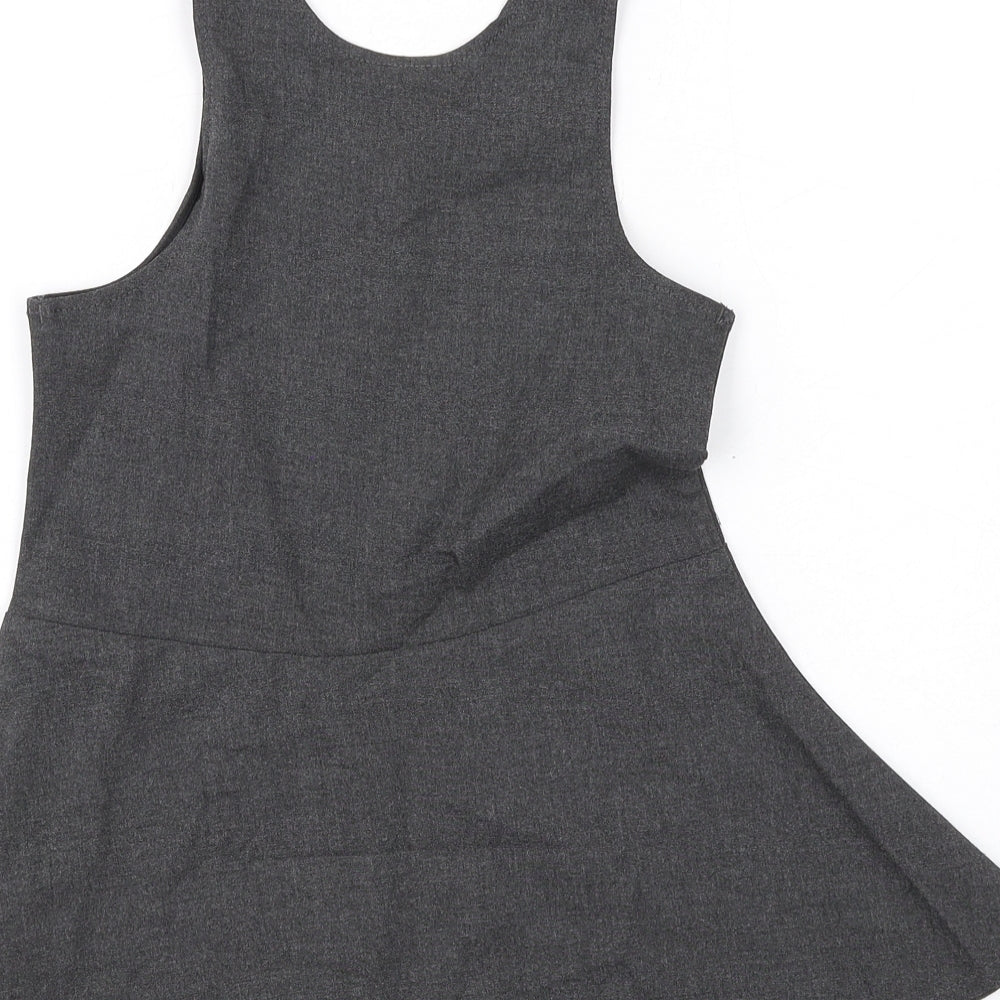 Marks & Spencer Girls Grey Polyester Skater Dress Size 2-3 Years Scoop Neck Zip
