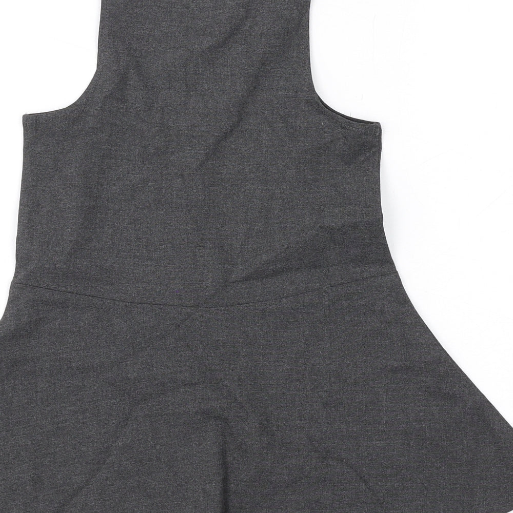 Marks & Spencer Girls Grey Polyester Skater Dress Size 2-3 Years Scoop Neck Zip