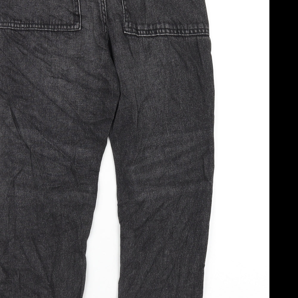 Marks & Spencer Girls Black Cotton Straight Jeans Size 10-11 Years L25 in Regular Zip