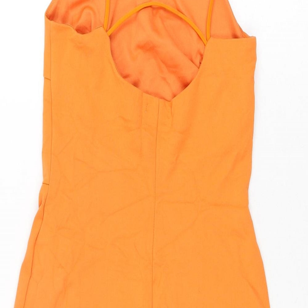 Stradivarius Womens Orange Polyester Mini Size S Square Neck Pullover