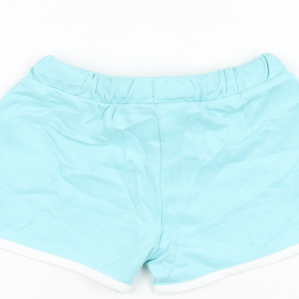 Marks & Spencer Girls Blue Cotton Sweat Shorts Size 4-5 Years Regular Drawstring - Ice Lolly