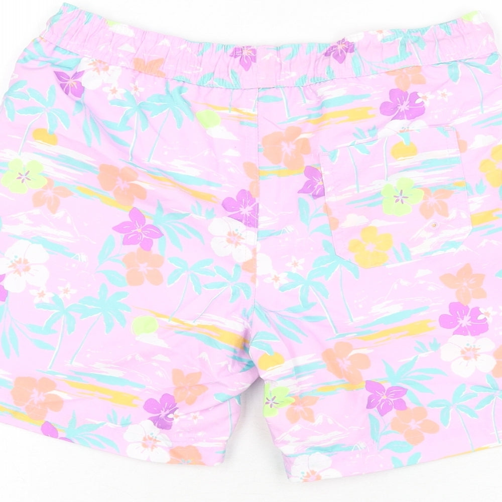 Marks & Spencer Boys Purple Floral Polyester Bermuda Shorts Size 10-11 Years Regular Drawstring - Swim Short