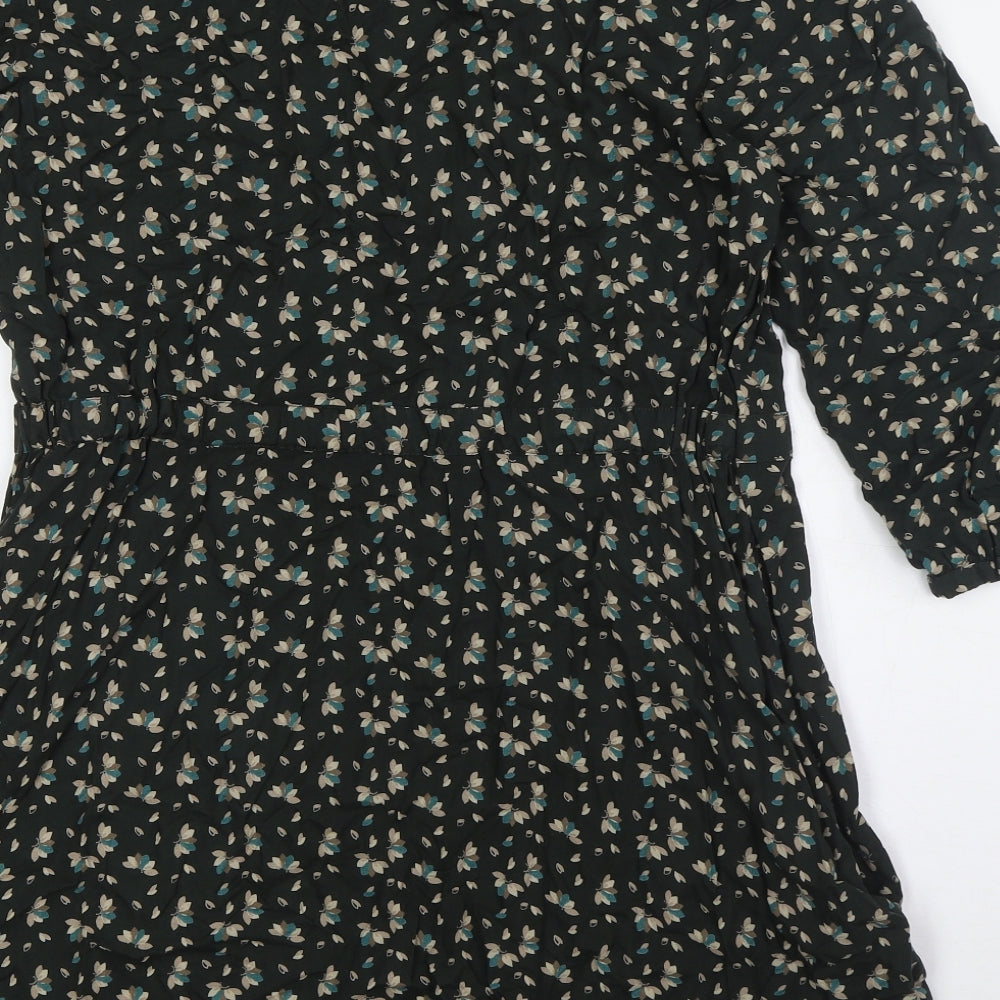 Marks & Spencer Womens Green Viscose A-Line Size 12 Round Neck Button